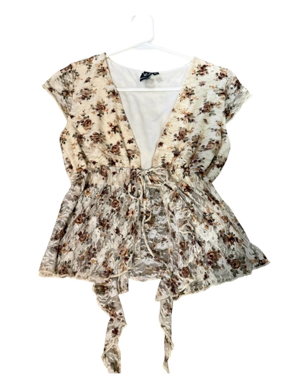 Windsor Cream Lace Floral Tie-Front Blouse